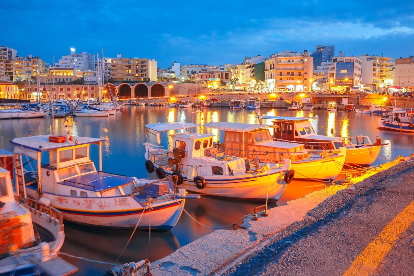 Crete Heraklion Port At Night